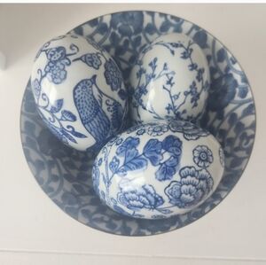Begonia Market Set Of 3 Blue and White Chinoiserie Easter Eggs Large